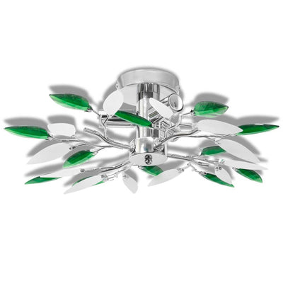 Ceiling Lamp White & Transparent Acrylic Crystal Leaf Arms 3 E14 Bulbs