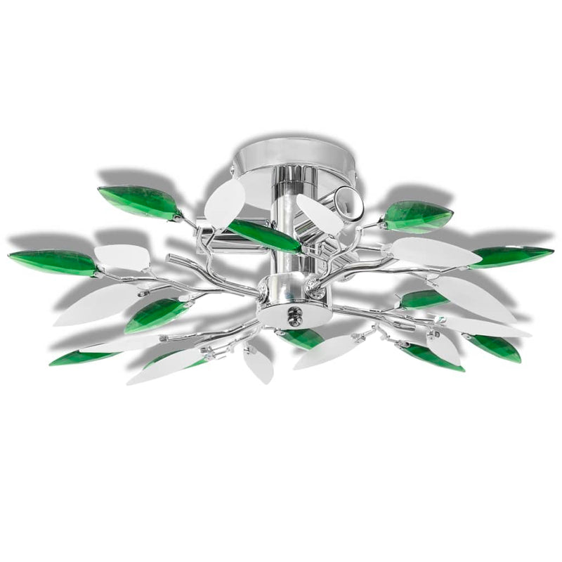 Ceiling Lamp White & Transparent Acrylic Crystal Leaf Arms 3 E14 Bulbs