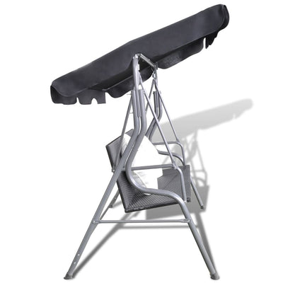 vidaXL Outdoor Hanging Rattan Swing Bench with a Canopy Black