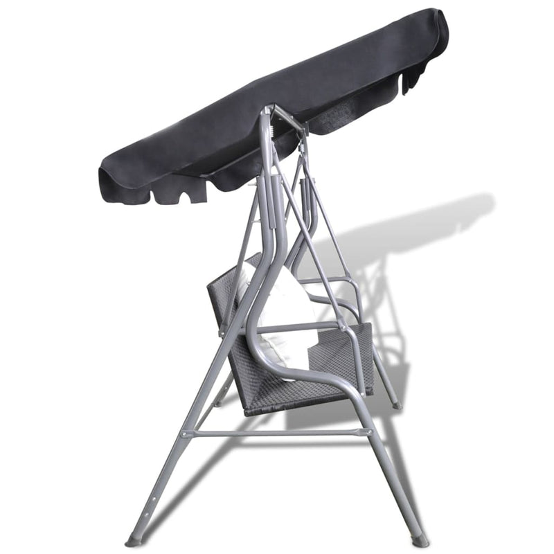 vidaXL Outdoor Hanging Rattan Swing Bench with a Canopy Black
