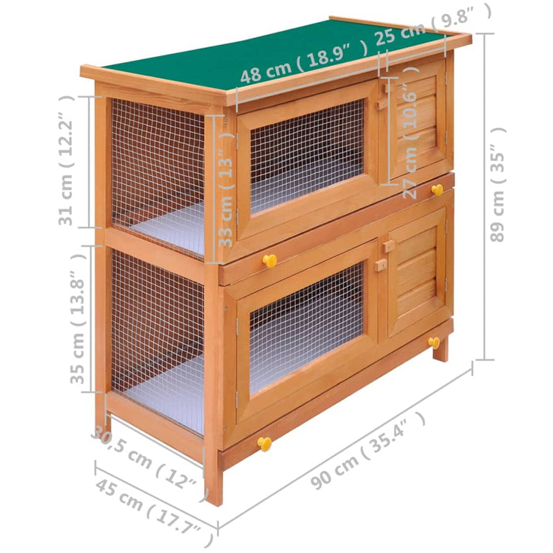 vidaXL Outdoor Rabbit Hutch 4 Doors Grey Wood