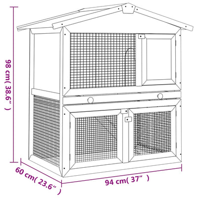 vidaXL Outdoor Rabbit Hutch 3 Doors Grey Wood