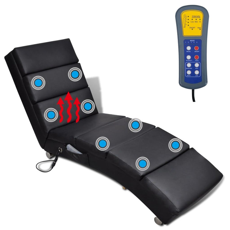 vidaXL Massage Lounger Black Faux Leather