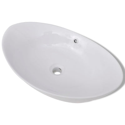 vidaXL Luxury Ceramic Basin Oval with Overflow 59 x 38.5 cm