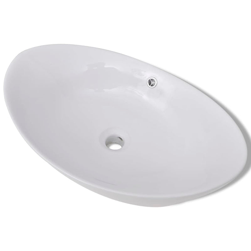 vidaXL Luxury Ceramic Basin Oval with Overflow 59 x 38.5 cm