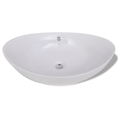 vidaXL Luxury Ceramic Basin Oval with Overflow 59 x 38.5 cm