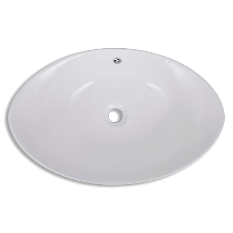 vidaXL Luxury Ceramic Basin Oval with Overflow 59 x 38.5 cm