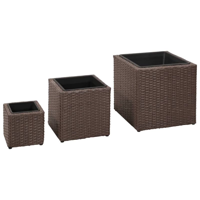 vidaXL Garden Square Raised Bed Set 3 Pieces Rattan Brown