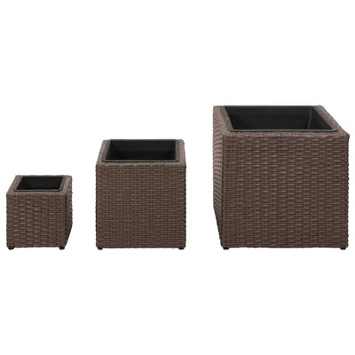 vidaXL Garden Square Raised Bed Set 3 Pieces Rattan Brown
