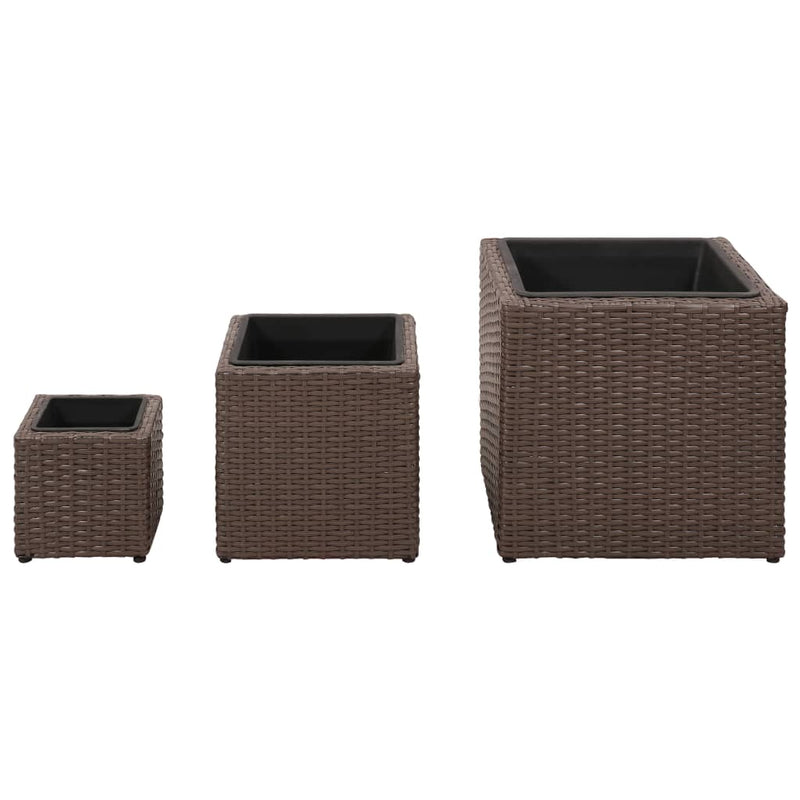 vidaXL Garden Square Raised Bed Set 3 Pieces Rattan Brown