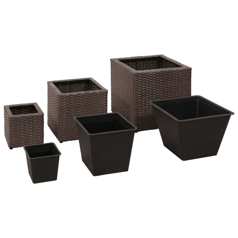 vidaXL Garden Square Raised Bed Set 3 Pieces Rattan Brown