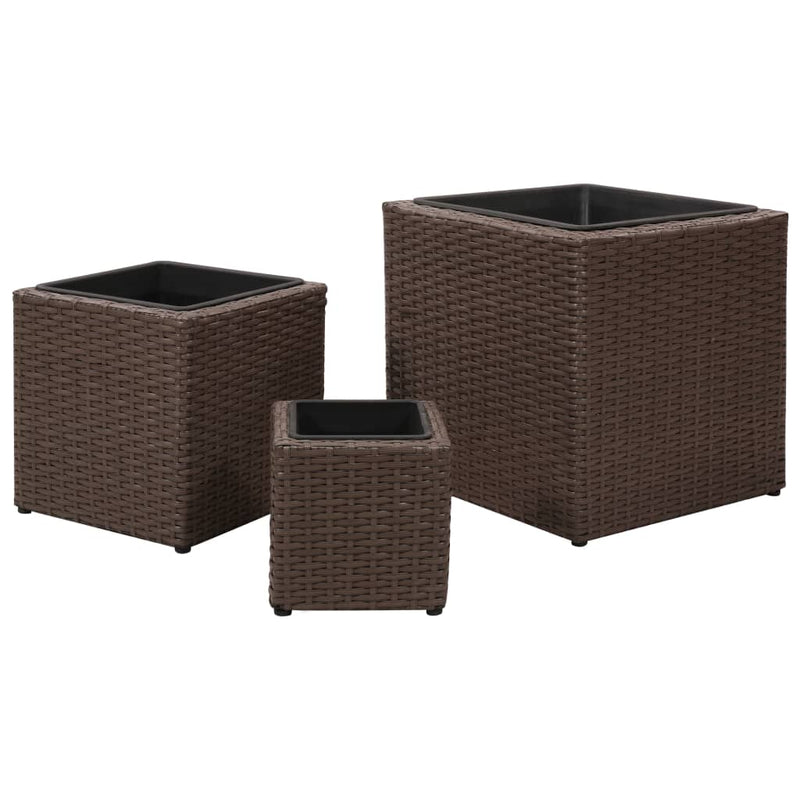 vidaXL Garden Square Raised Bed Set 3 Pieces Rattan Brown