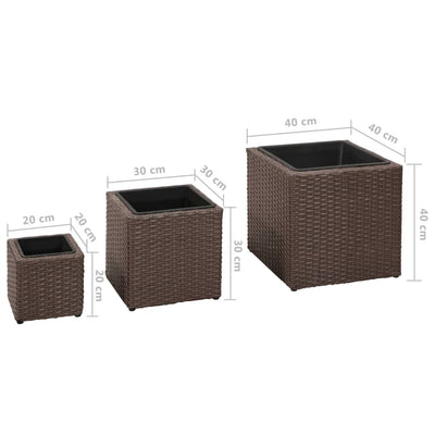 vidaXL Garden Square Raised Bed Set 3 Pieces Rattan Brown