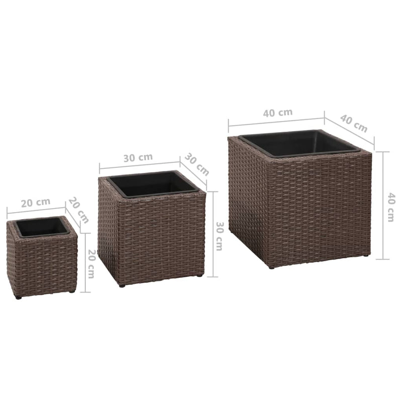 vidaXL Garden Square Raised Bed Set 3 Pieces Rattan Brown