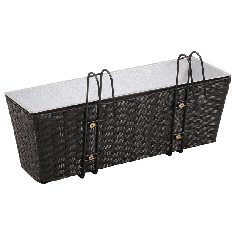vidaXL Balcony Trapezoid Rattan Planter 2 pcs Black