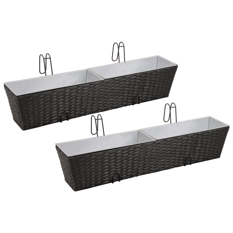 vidaXL Balcony Trapezoid Rattan Planter 2 pcs Black
