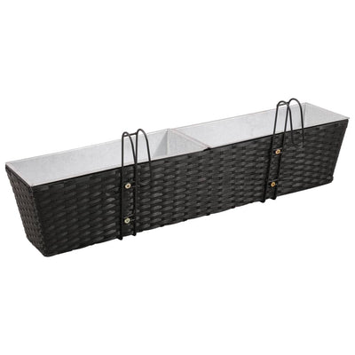 vidaXL Balcony Trapezoid Rattan Planter 2 pcs Black
