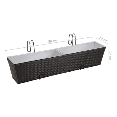 vidaXL Balcony Trapezoid Rattan Planter 2 pcs Black