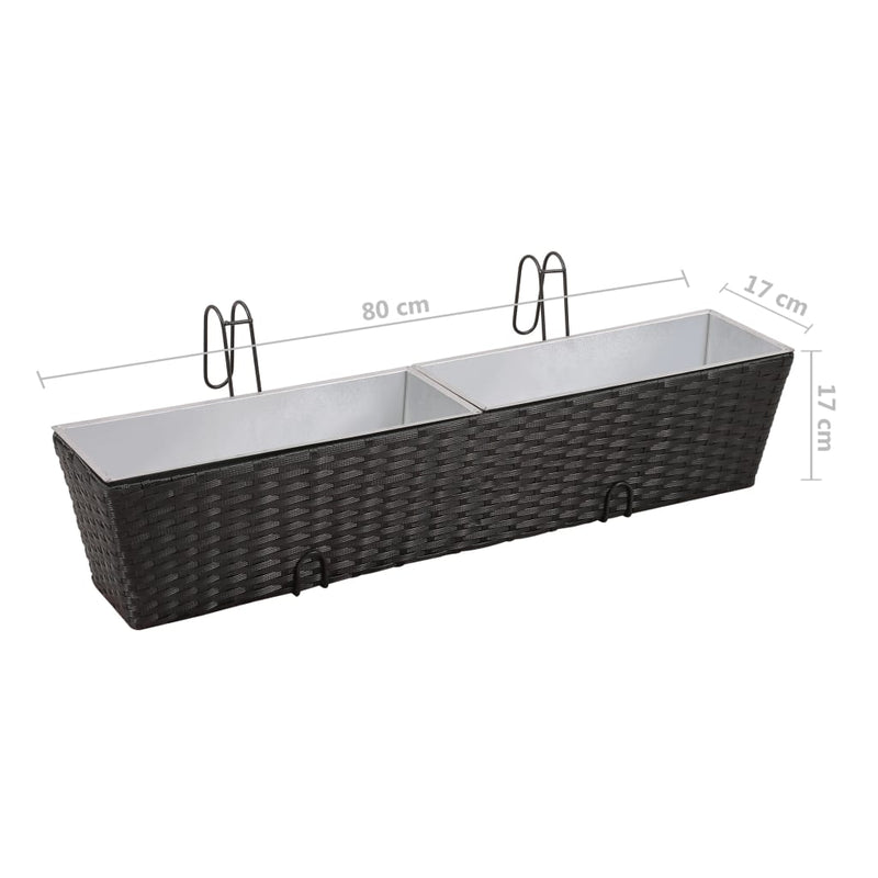 vidaXL Balcony Trapezoid Rattan Planter 2 pcs Black