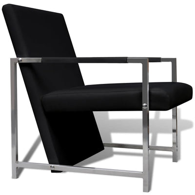 vidaXL Armchair with Chrome Feet Black Faux Leather