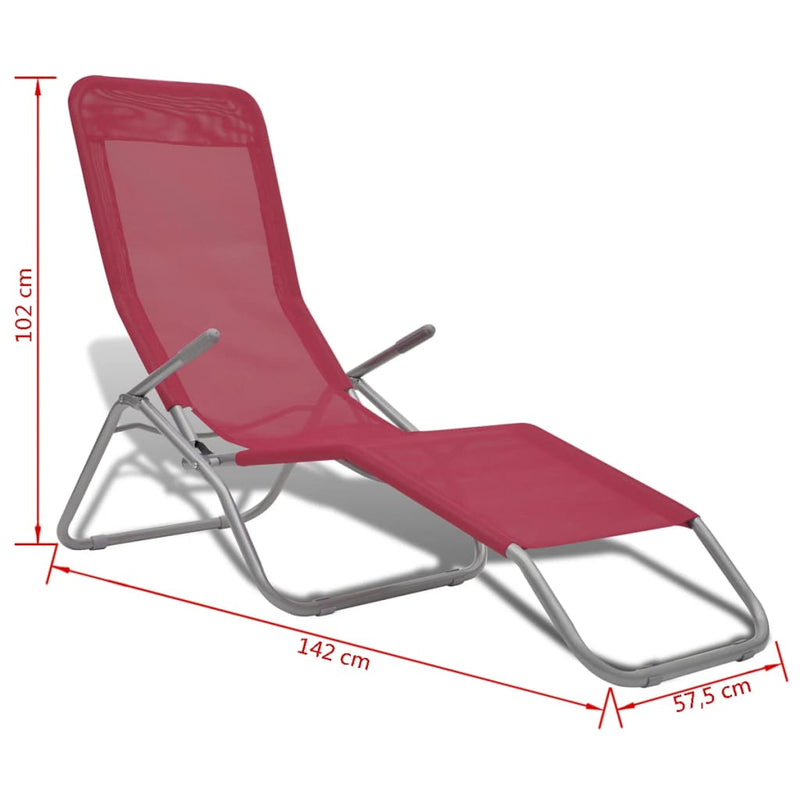 vidaXL Sun Loungers 2 pcs Steel Frame and Textilene Red