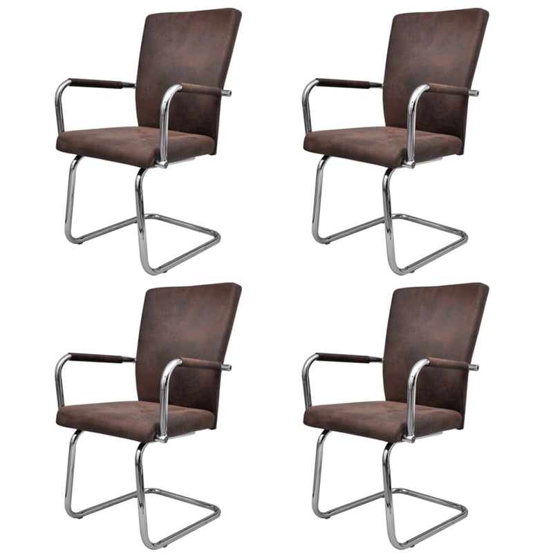 vidaXL Cantilever Dining Chairs 4 pcs Brown Leathaire