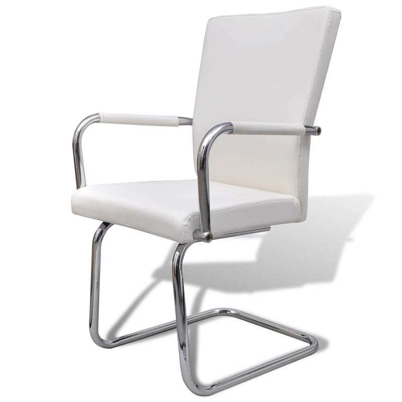 vidaXL Cantilever Dining Chairs 4 pcs White Faux Leather