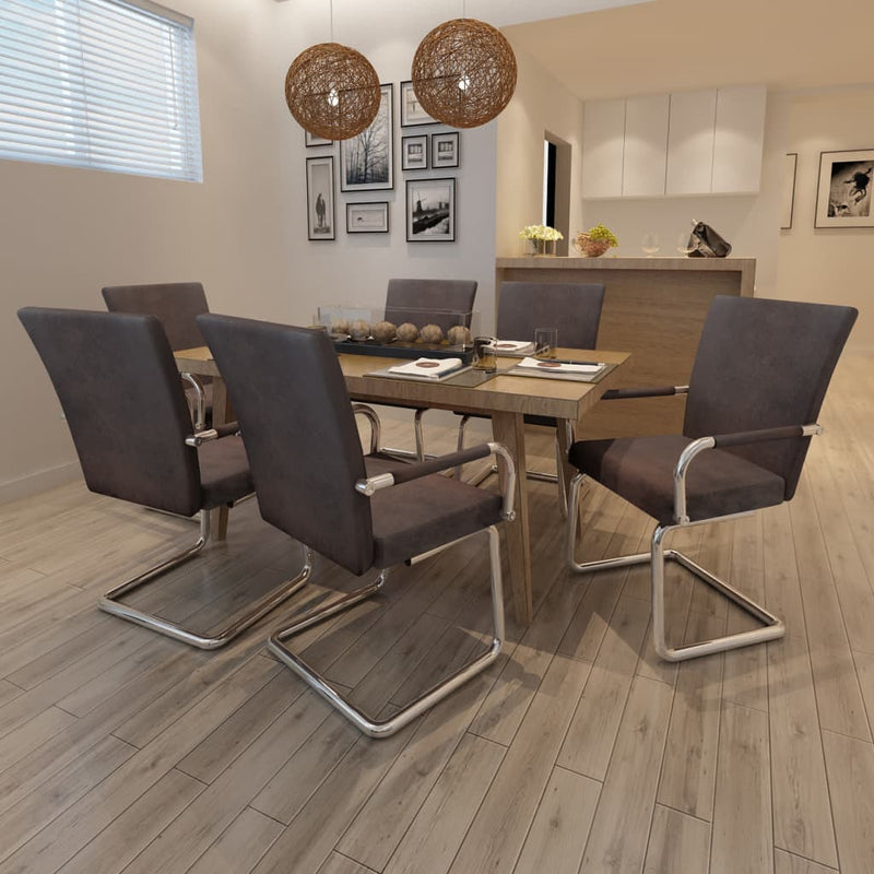 vidaXL Cantilever Dining Chairs 6 pcs Brown Leathaire