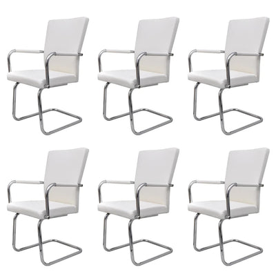 vidaXL Cantilever Dining Chairs 6 pcs White Faux Leather