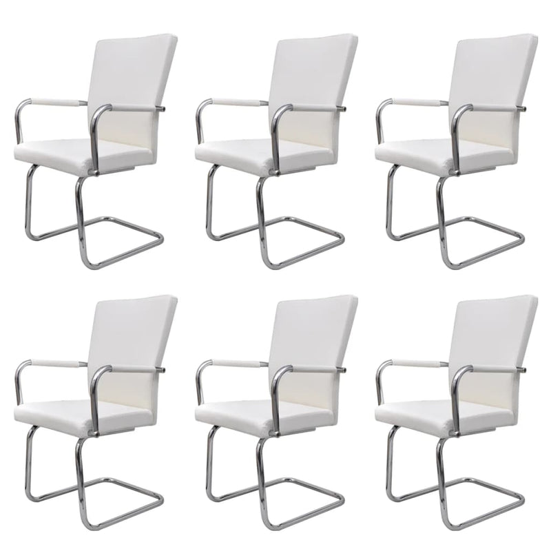 vidaXL Cantilever Dining Chairs 6 pcs White Faux Leather