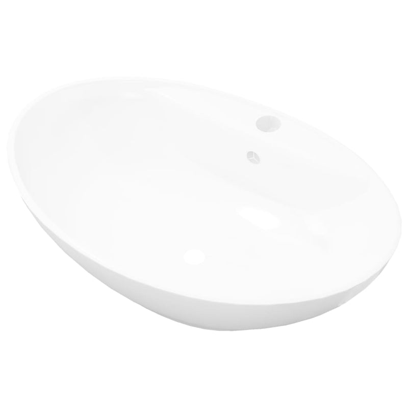 vidaXL Luxury Ceramic Basin Oval with Overflow and Faucet Hole