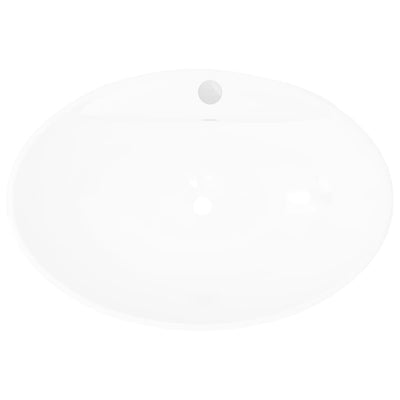 vidaXL Luxury Ceramic Basin Oval with Overflow and Faucet Hole