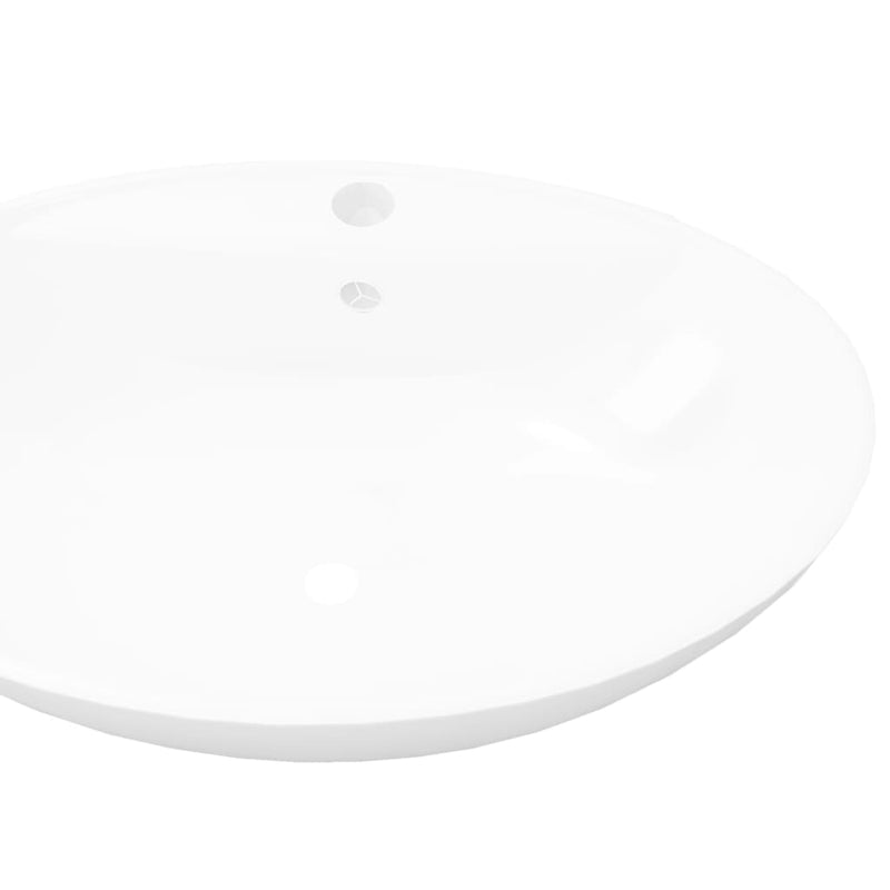 vidaXL Luxury Ceramic Basin Oval with Overflow and Faucet Hole