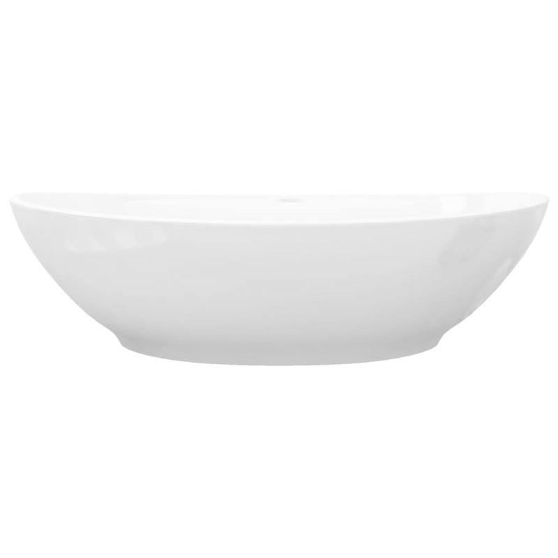 vidaXL Luxury Ceramic Basin Oval with Overflow and Faucet Hole