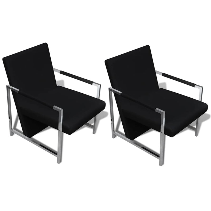 vidaXL Armchairs 2 pcs with Chrome Frame Black Faux Leather