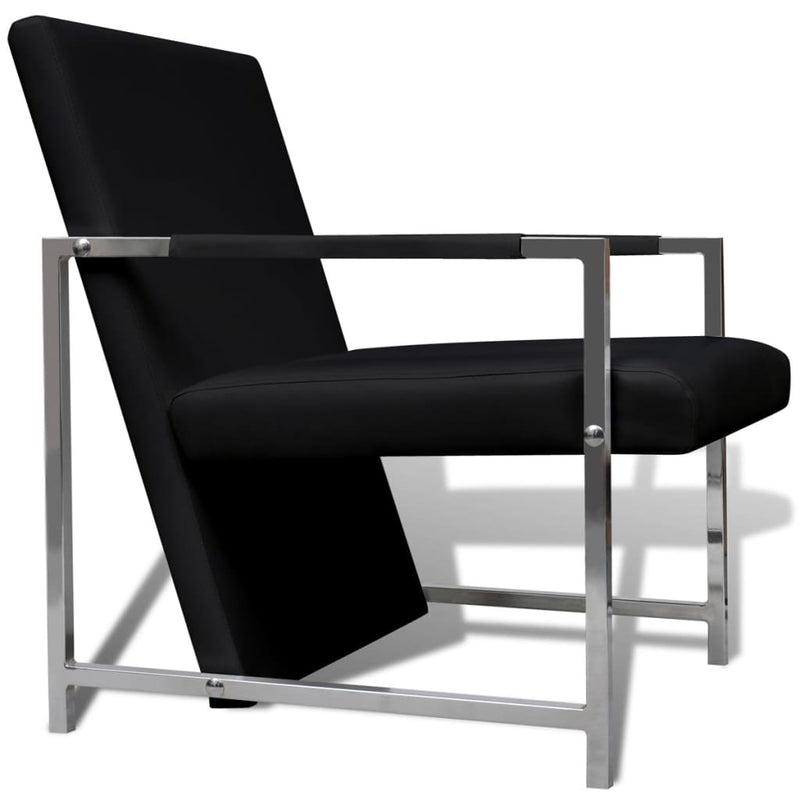 vidaXL Armchairs 2 pcs with Chrome Frame Black Faux Leather