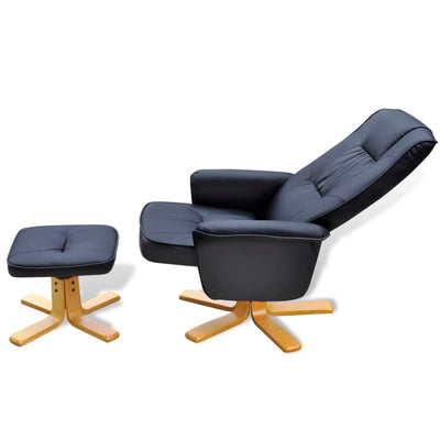 vidaXL Armchair with Footrest Black Faux Leather