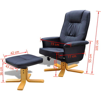 vidaXL Armchair with Footrest Black Faux Leather