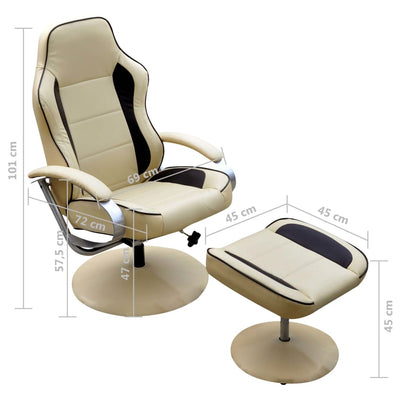 vidaXL Armchair with Footrest Cream White Faux Leather