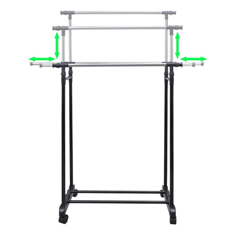 vidaXL Adjustable Clothes Rack with 2 Hanging Rails 2 pcs