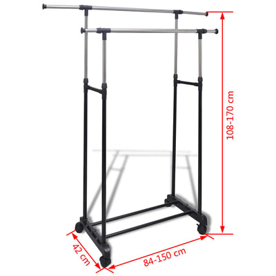 vidaXL Adjustable Clothes Rack with 2 Hanging Rails 2 pcs