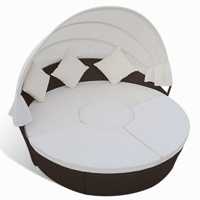 vidaXL Outdoor Lounge Bed with Canopy Poly Rattan Black