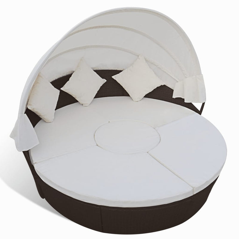 vidaXL Outdoor Lounge Bed with Canopy Poly Rattan Black