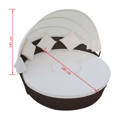 vidaXL Outdoor Lounge Bed with Canopy Poly Rattan Black