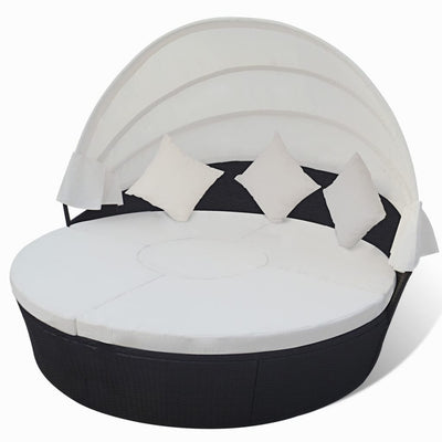 vidaXL Outdoor Lounge Bed with Canopy Poly Rattan Black