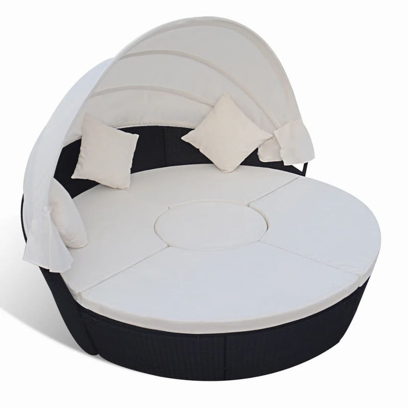 vidaXL Outdoor Lounge Bed with Canopy Poly Rattan Black