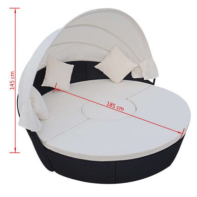 vidaXL Outdoor Lounge Bed with Canopy Poly Rattan Black