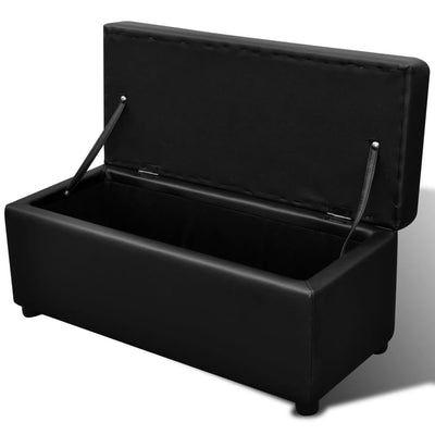 Black Artificial Leather Storage Bench Set Footrest 3 pcs