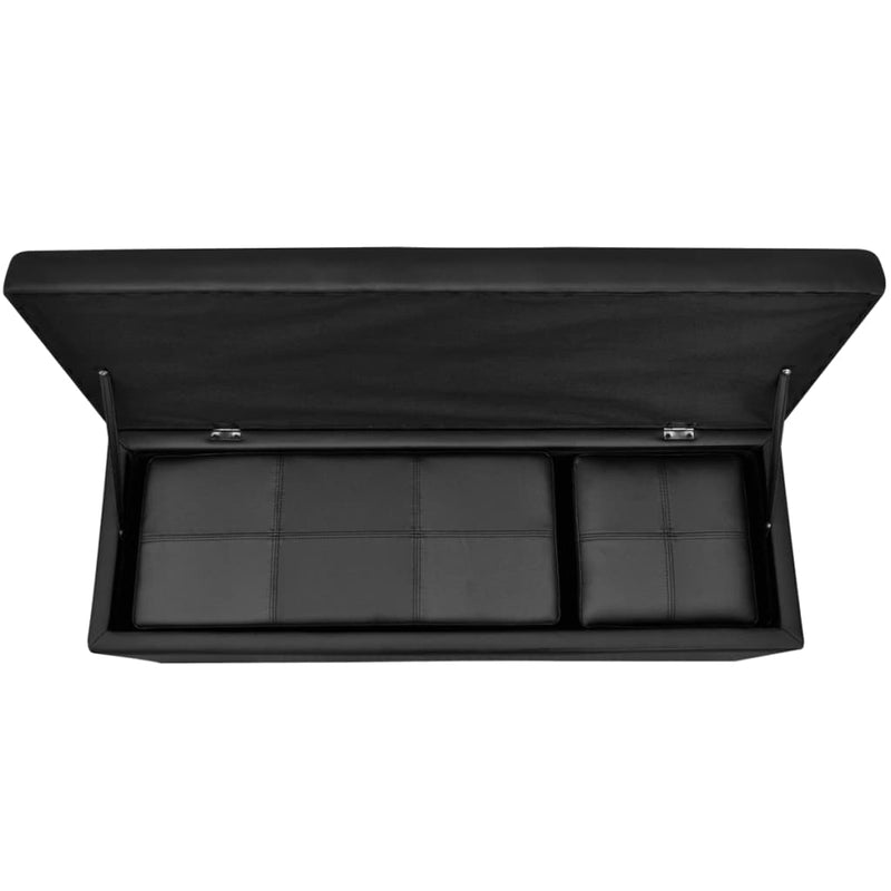 Black Artificial Leather Storage Bench Set Footrest 3 pcs