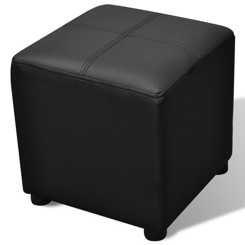 Black Artificial Leather Storage Bench Set Footrest 3 pcs